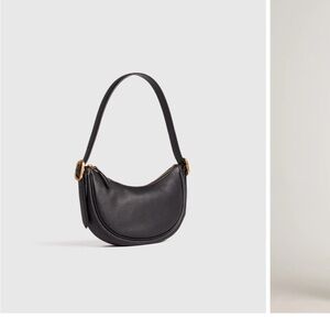 Half Crescent Quince Black Leather Shoulder Bag with Gold Accents